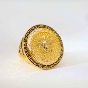 Greek Lion Face gents gold ring