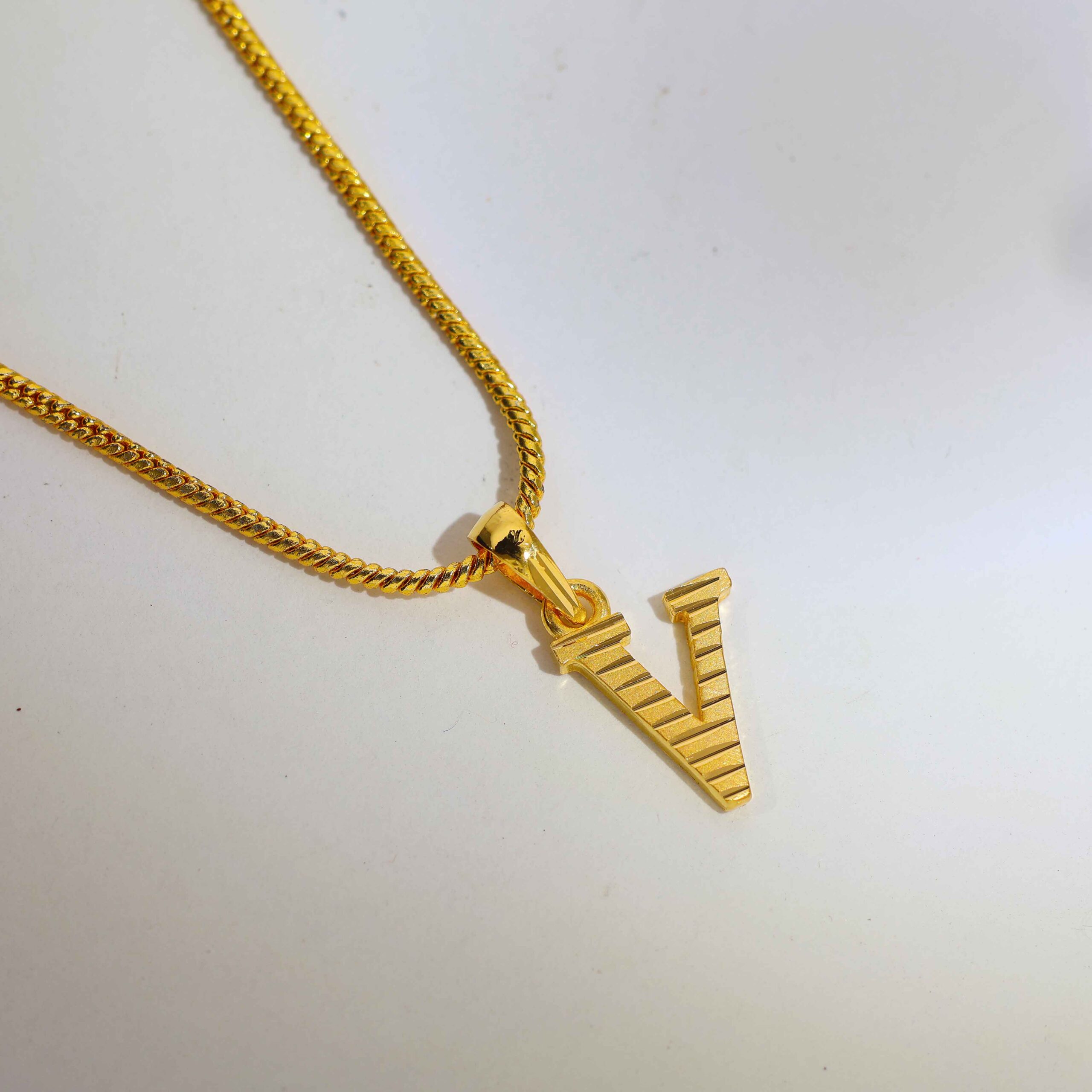 Golden Line V Alphabet Ladies Pendent - Image 4