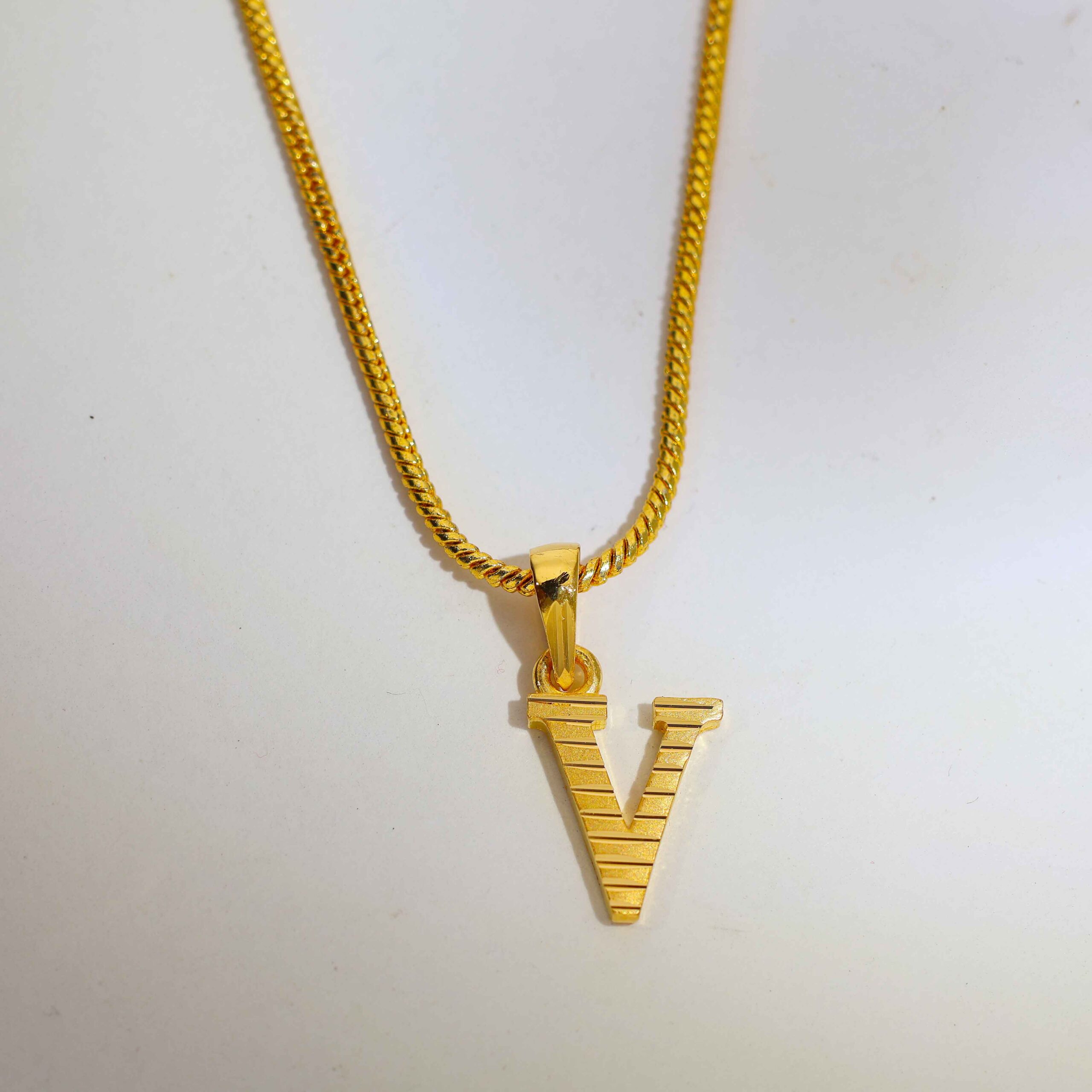 Golden Line V Alphabet Ladies Pendent - Image 3