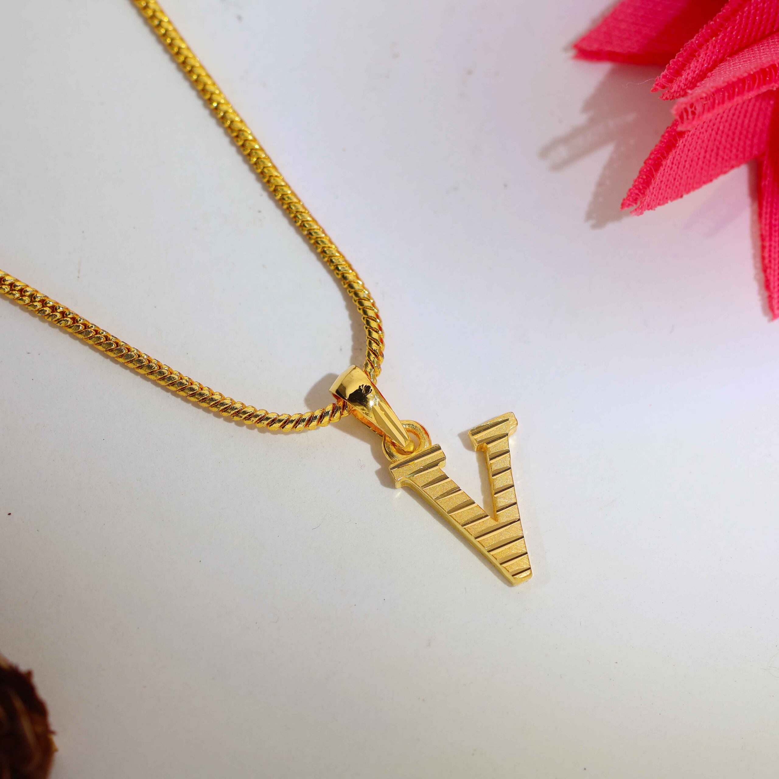 Golden Line V Alphabet Ladies Pendent