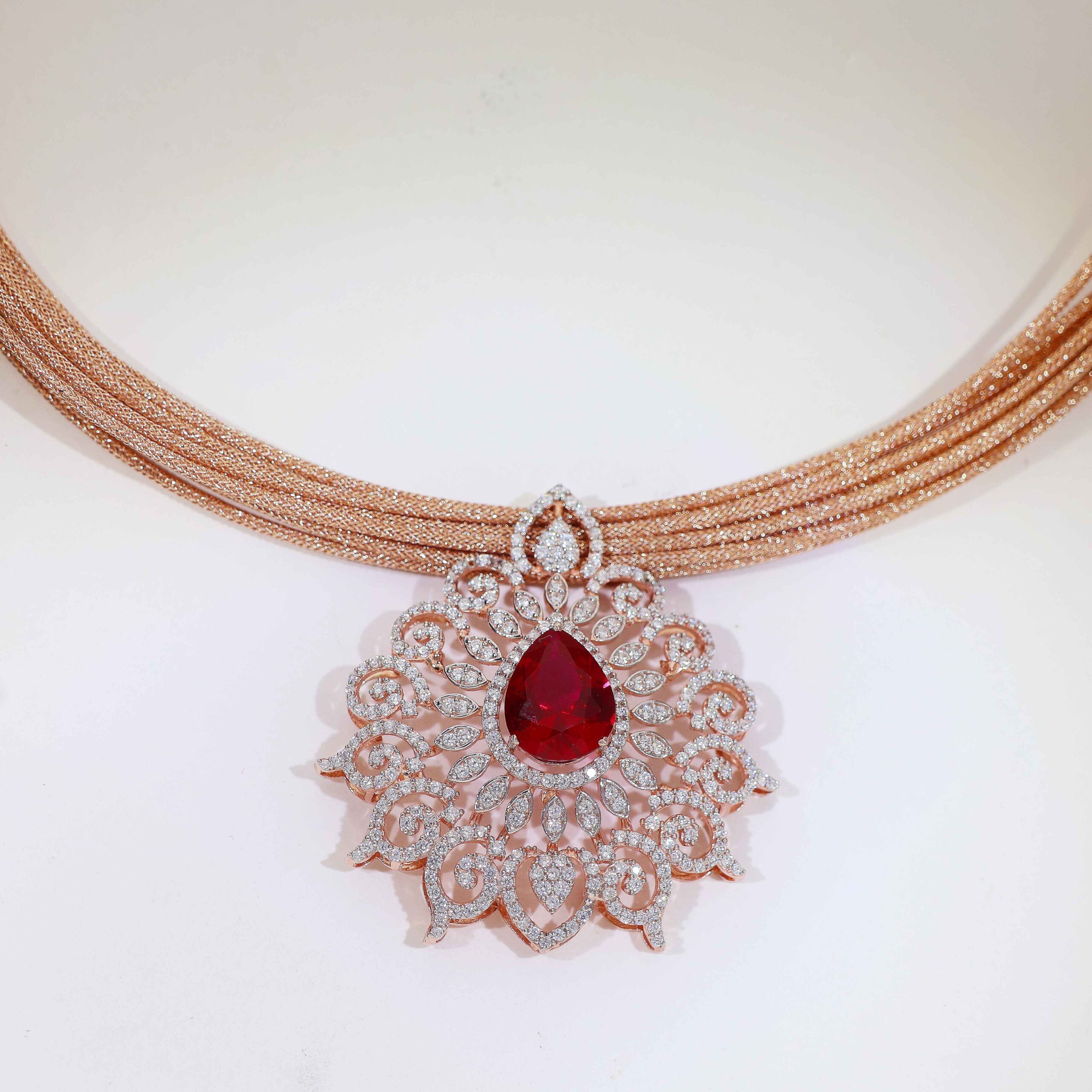 Rose Velvet Ruby Ladies Necklace Set - Image 3
