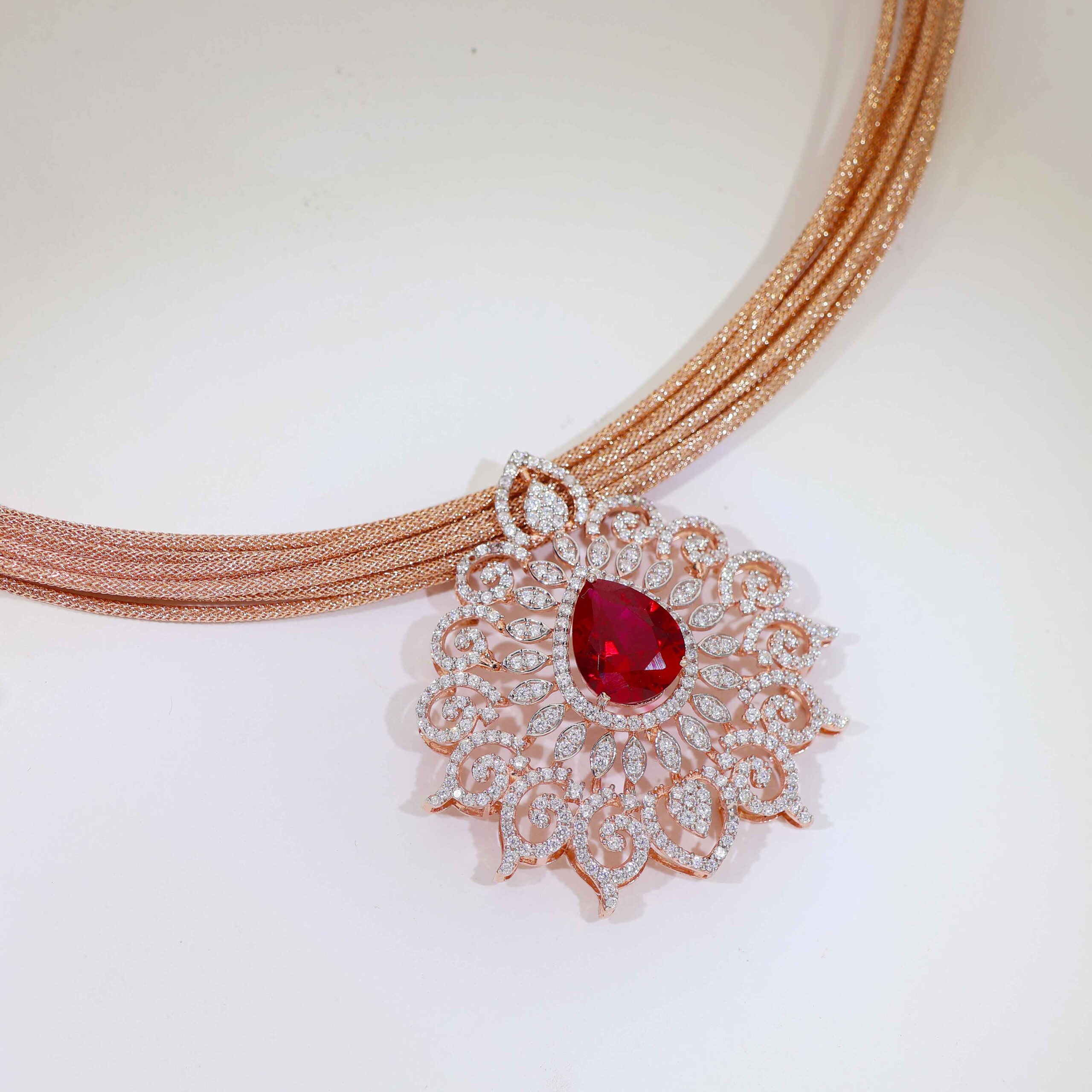 Rose Velvet Ruby Ladies Necklace Set - Image 4