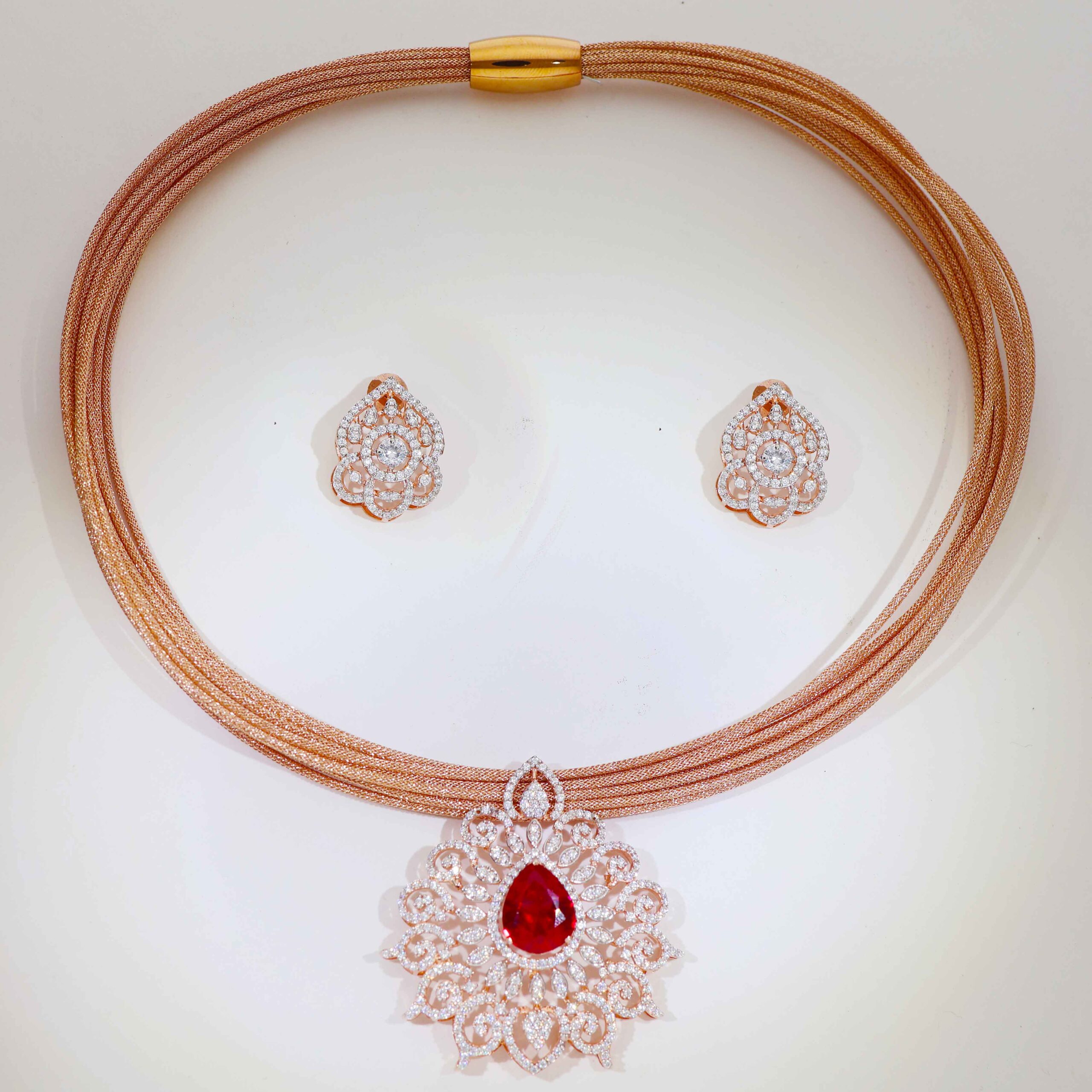 Rose Velvet Ruby Ladies Necklace Set - Image 7