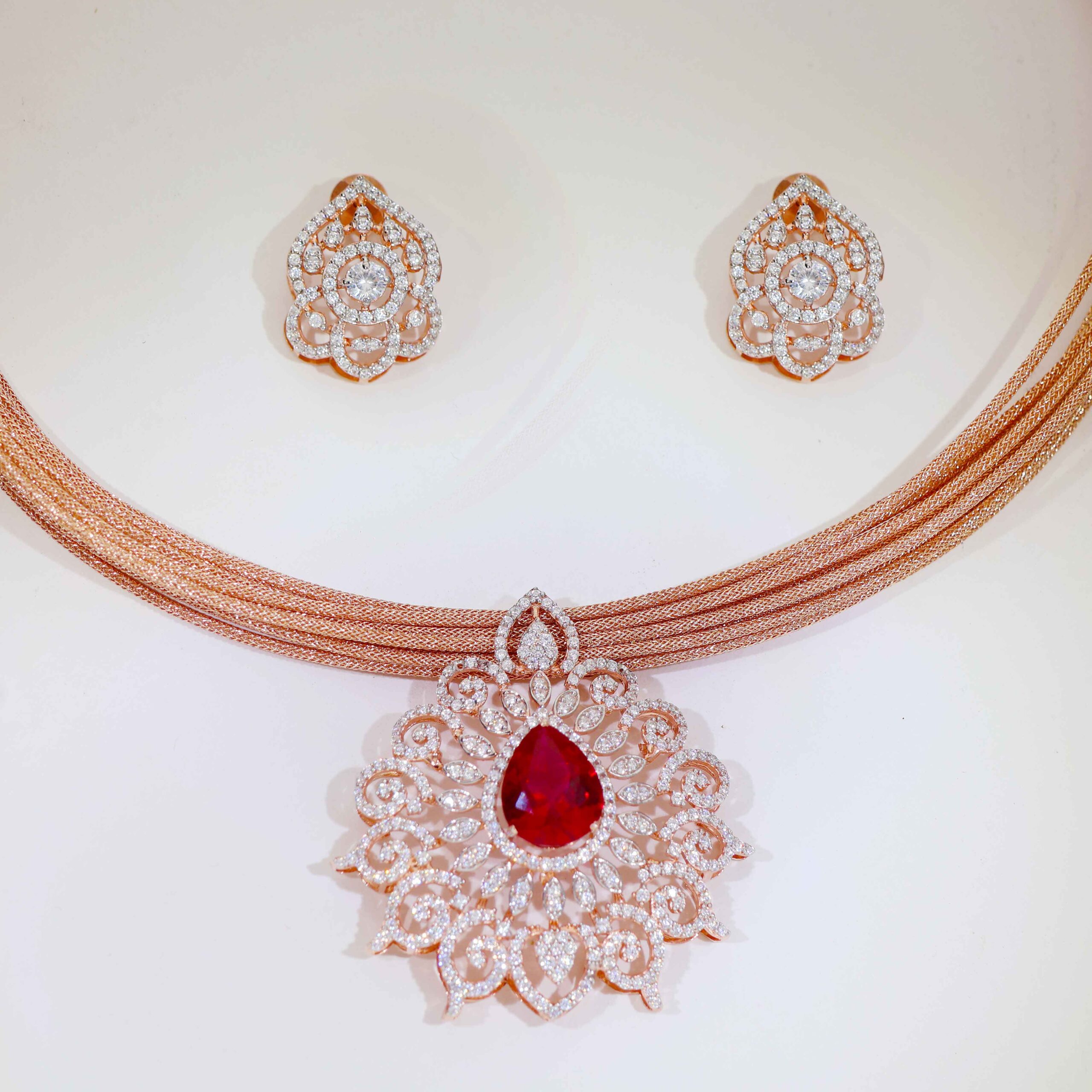 Rose Velvet Ruby Ladies Necklace Set - Image 8