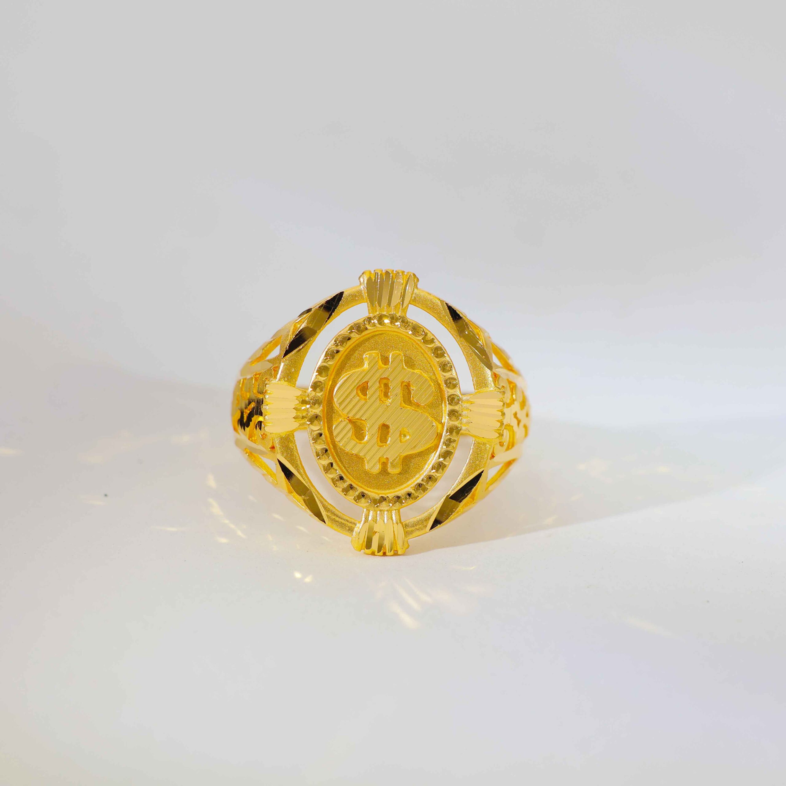 Classic Filigree Gents Gold Ring - Image 2