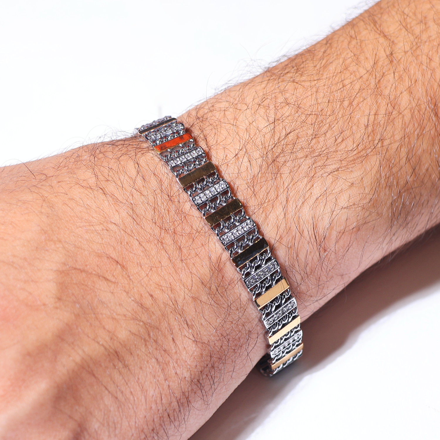 Two-Tone Bar Link Gents Bracelet