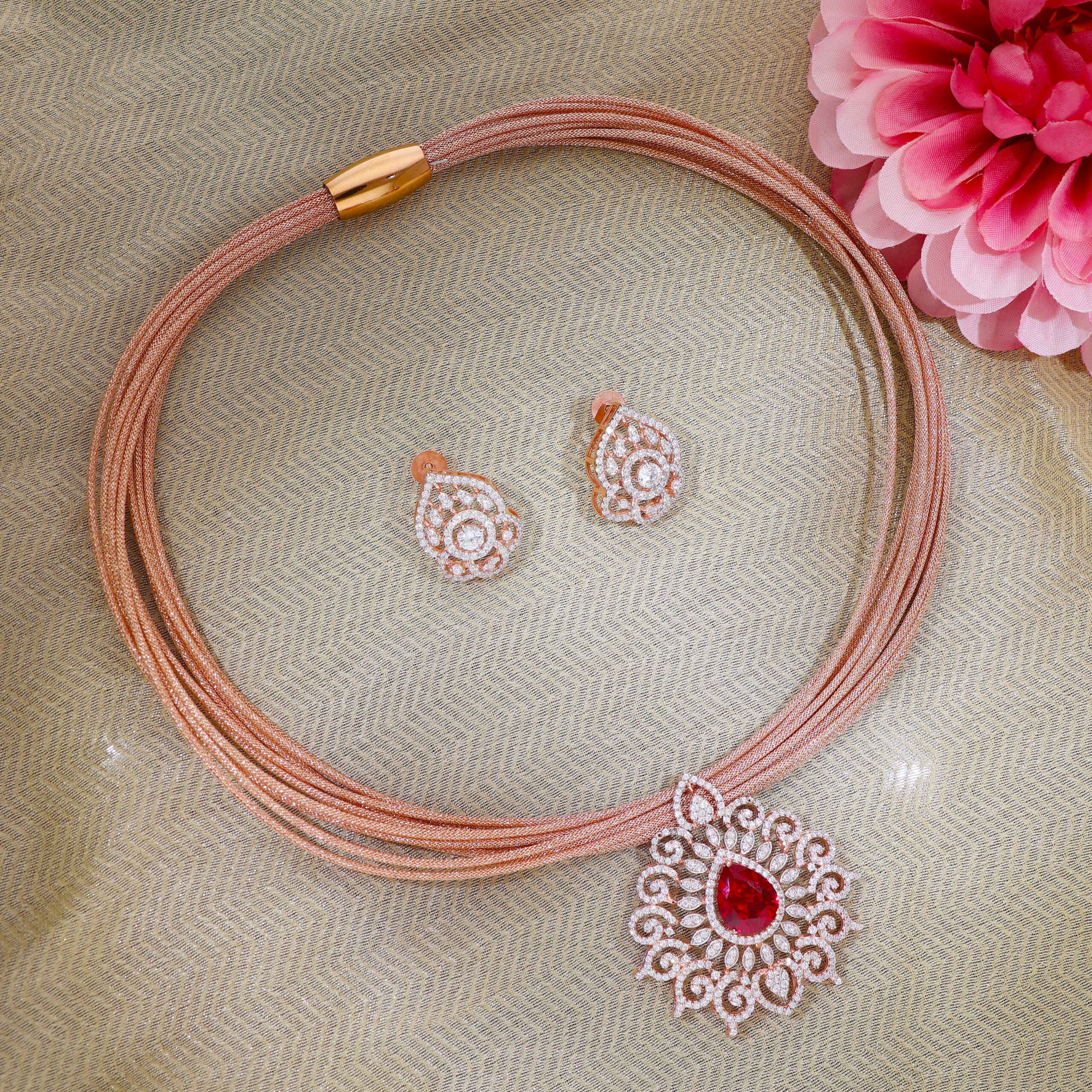 Rose Velvet Ruby Ladies Necklace Set - Image 9