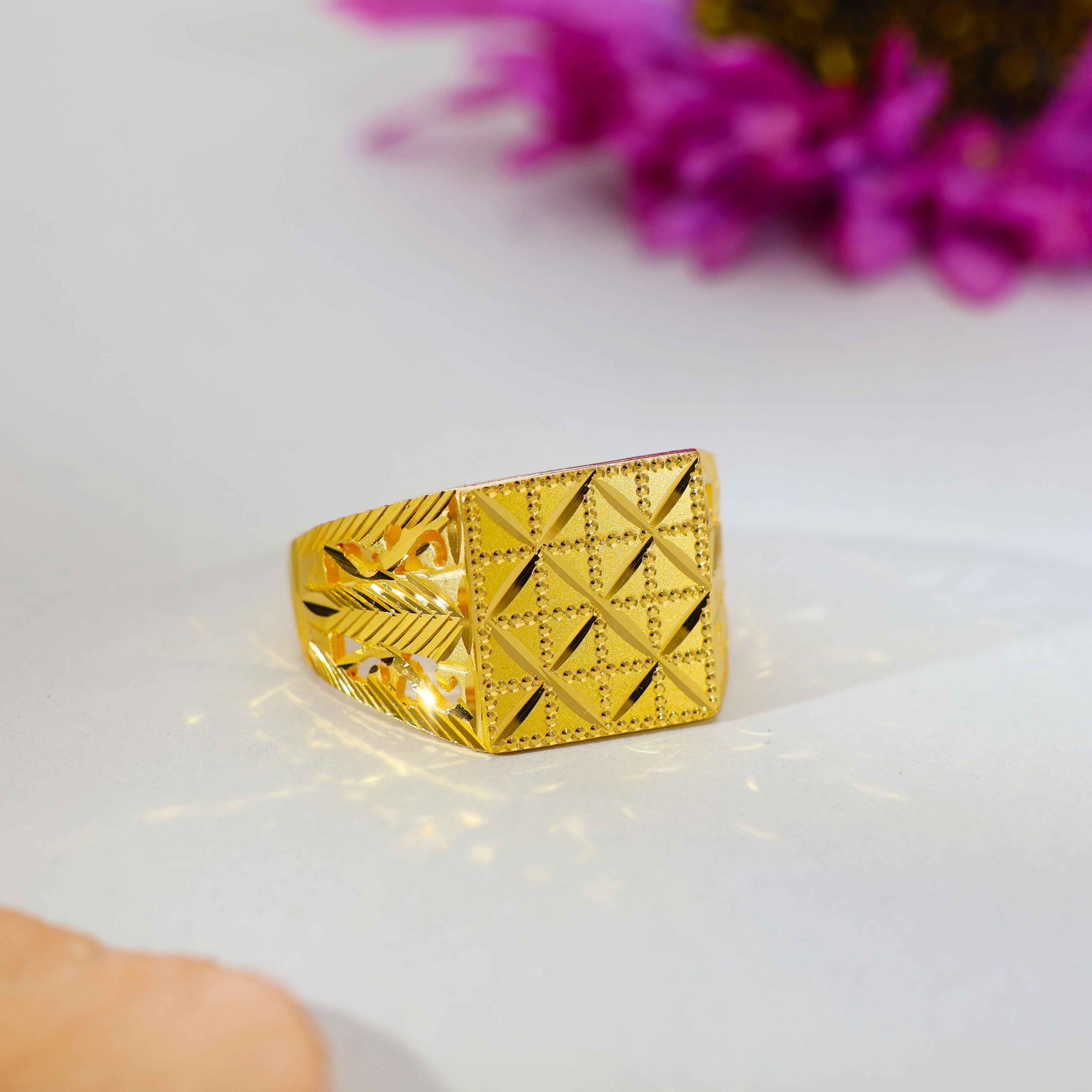 Classic Square Gents Gold Ring - Image 5