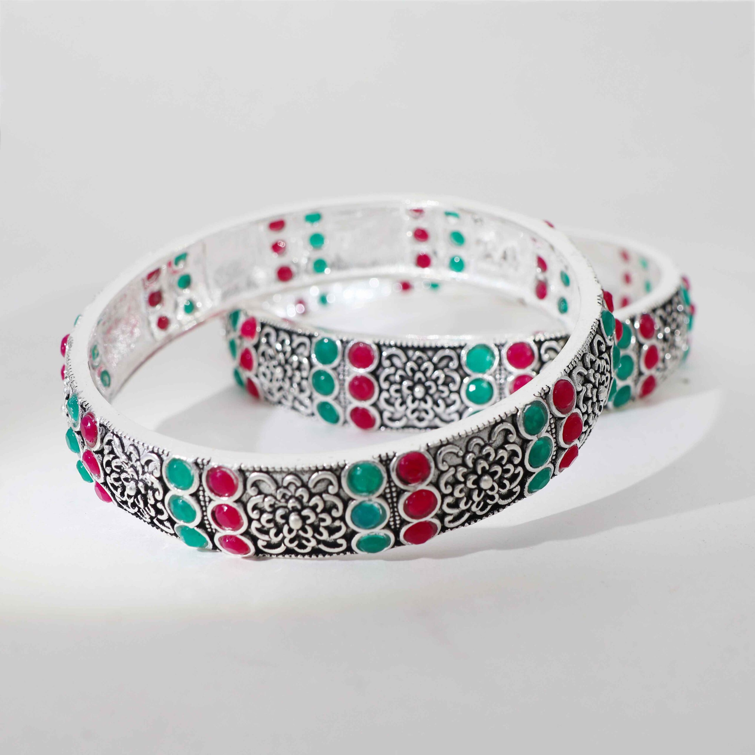Rangoli Flower Silver Ladies Bangles - Image 2