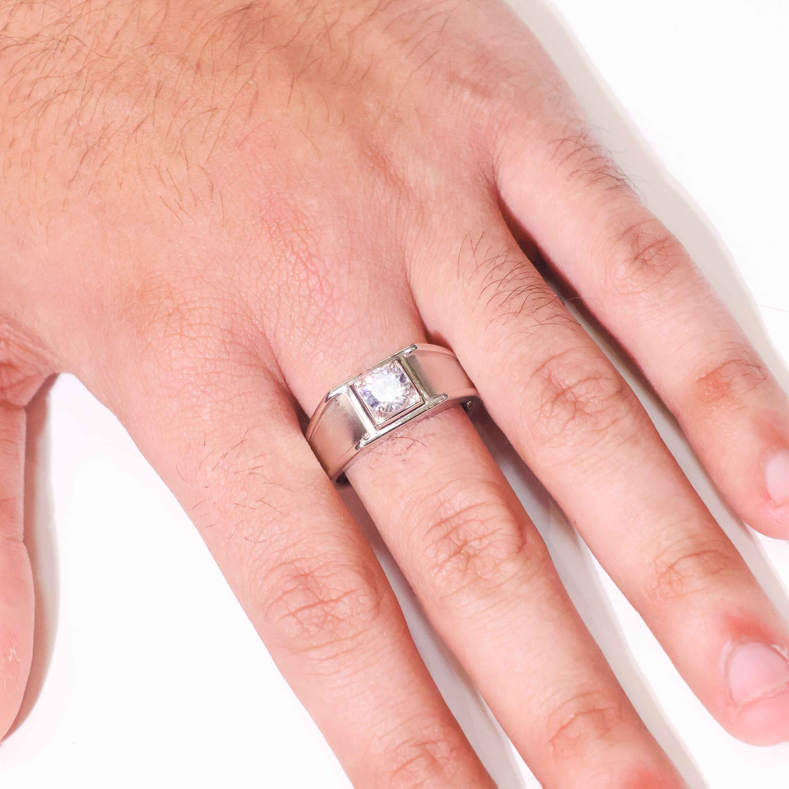 Square Brilliance Gents Silver Ring