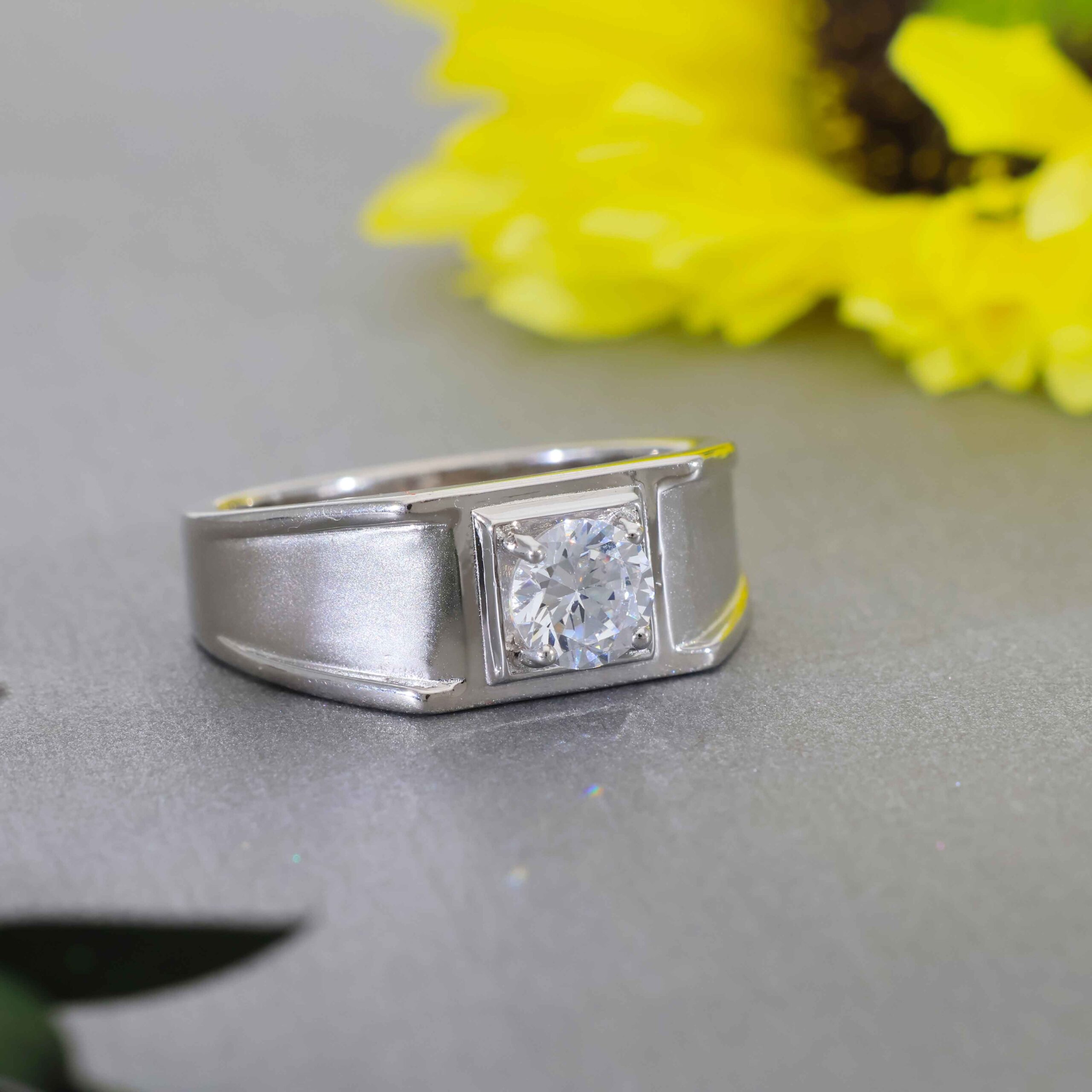 Square Brilliance Gents Silver Ring - Image 7