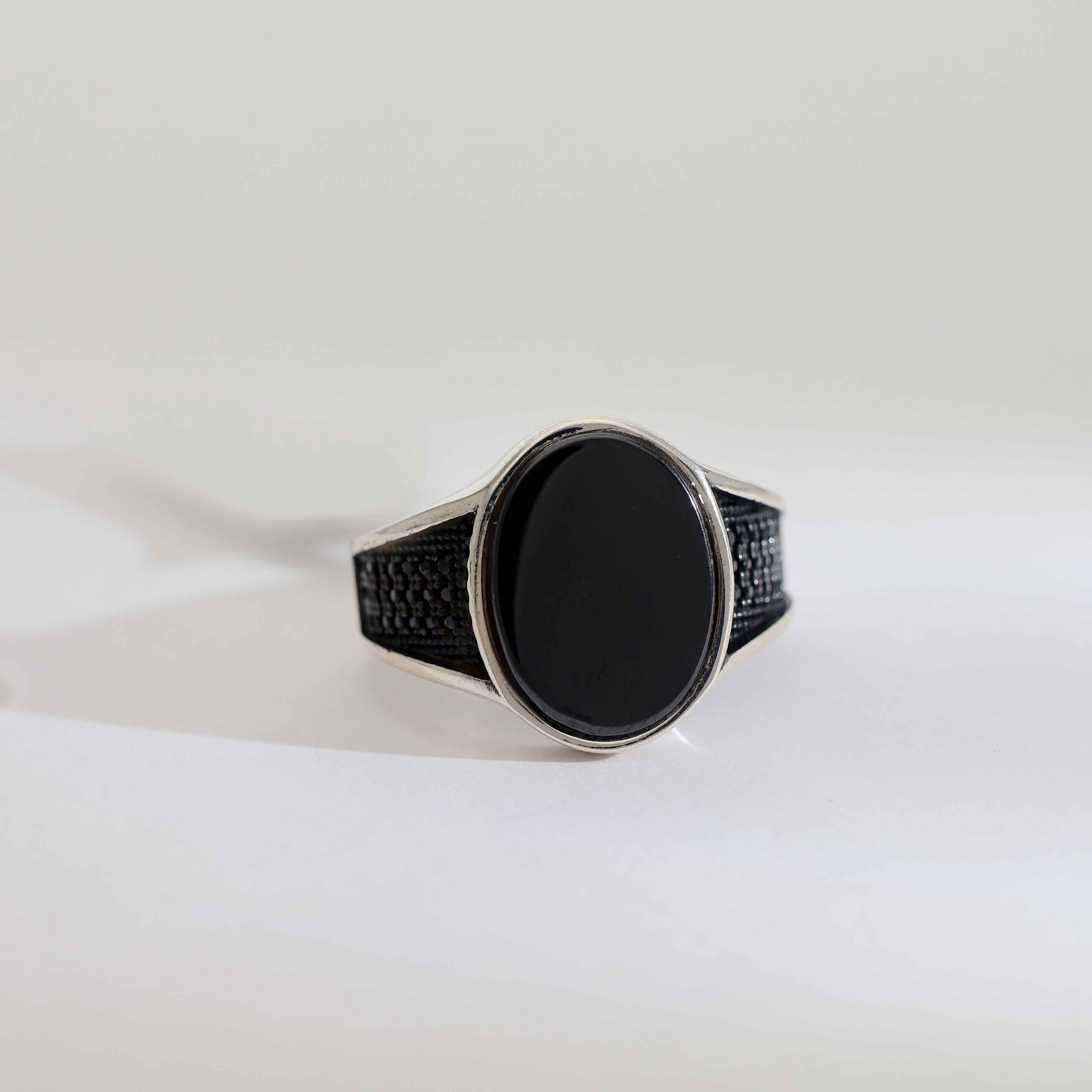 Midnight Oval Silver Gents Ring - Image 2