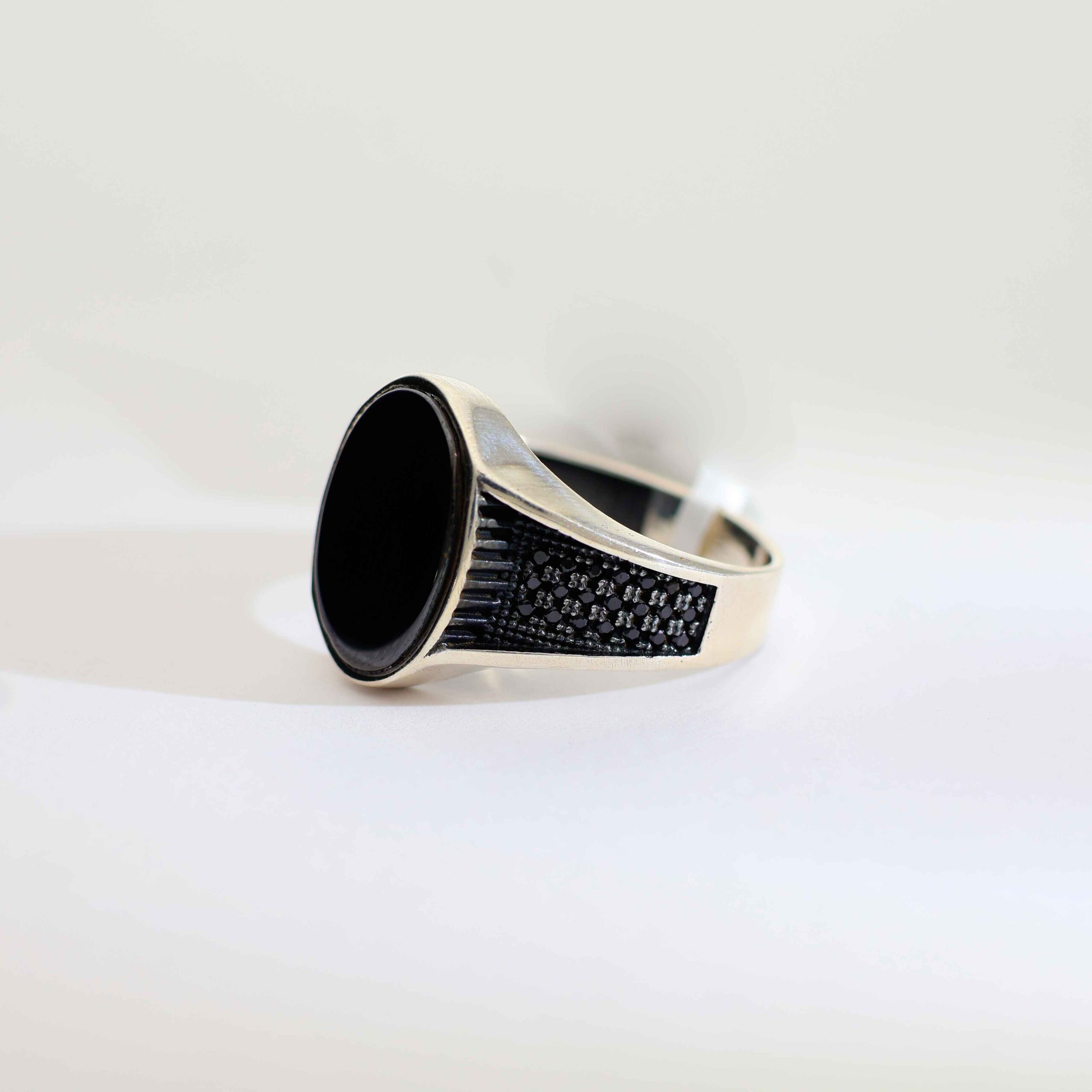 Midnight Oval Silver Gents Ring - Image 5