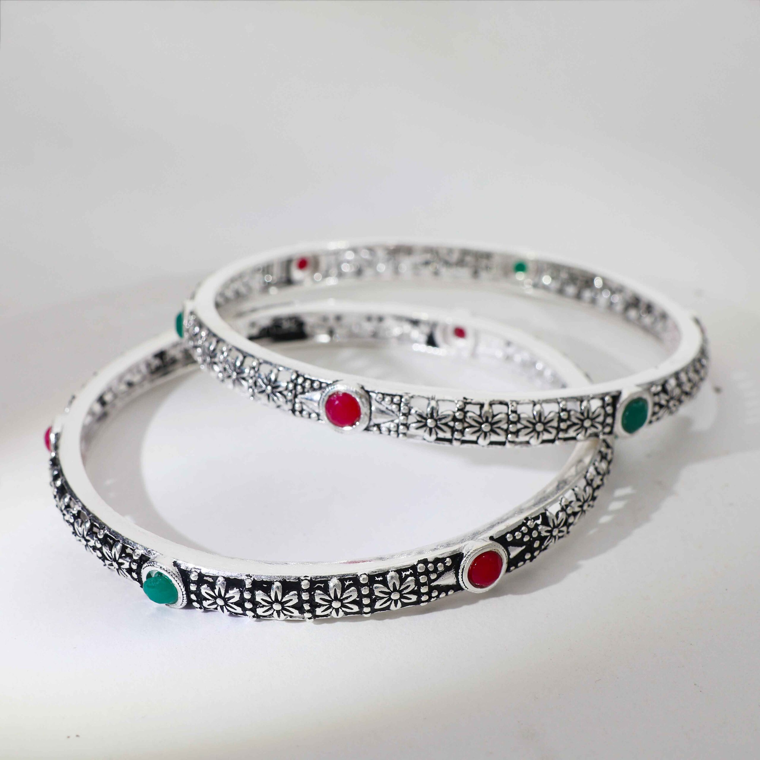Floral Harmony Silver Ladies Bangles - Image 2