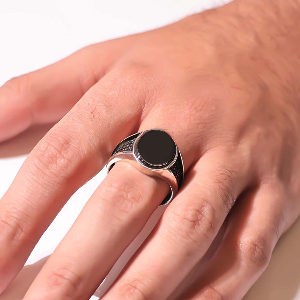 Midnight Oval Silver Gents Ring