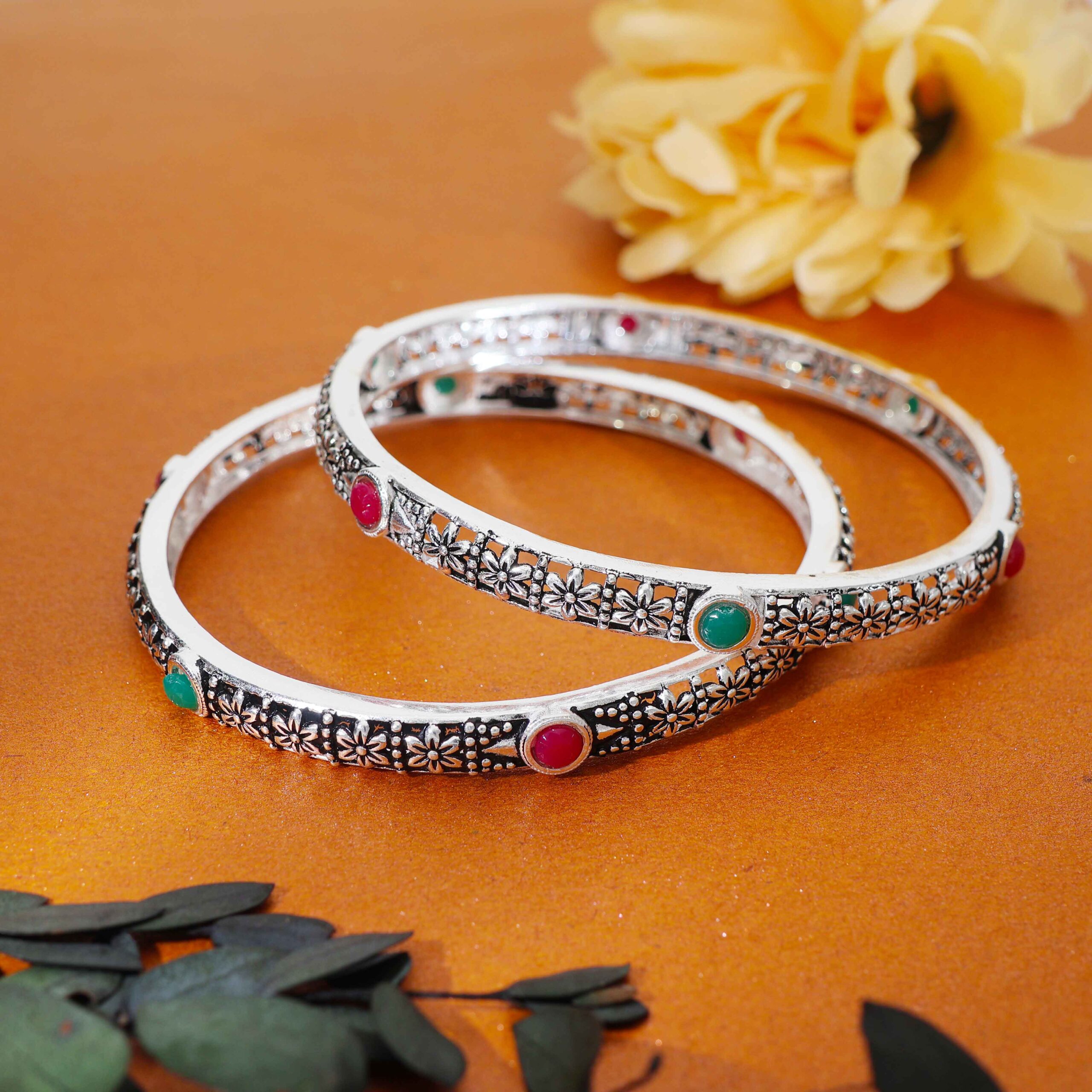 Floral Harmony Silver Ladies Bangles - Image 6