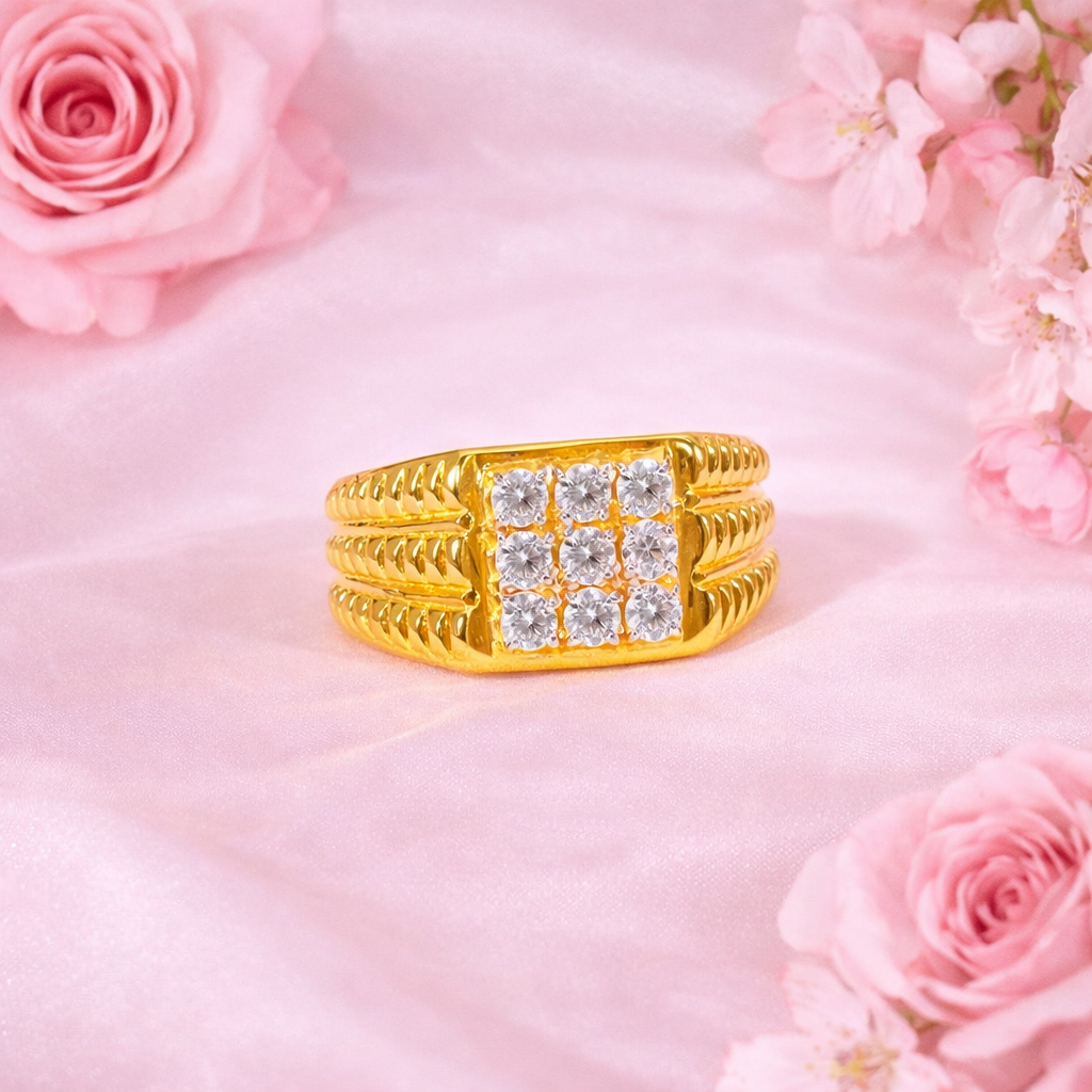 Royal Ribbed Gents Gold Ring - Image 5