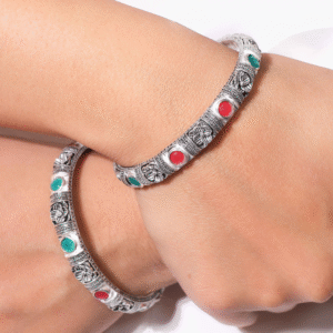 Antique Flower Silver Ladies Bangles