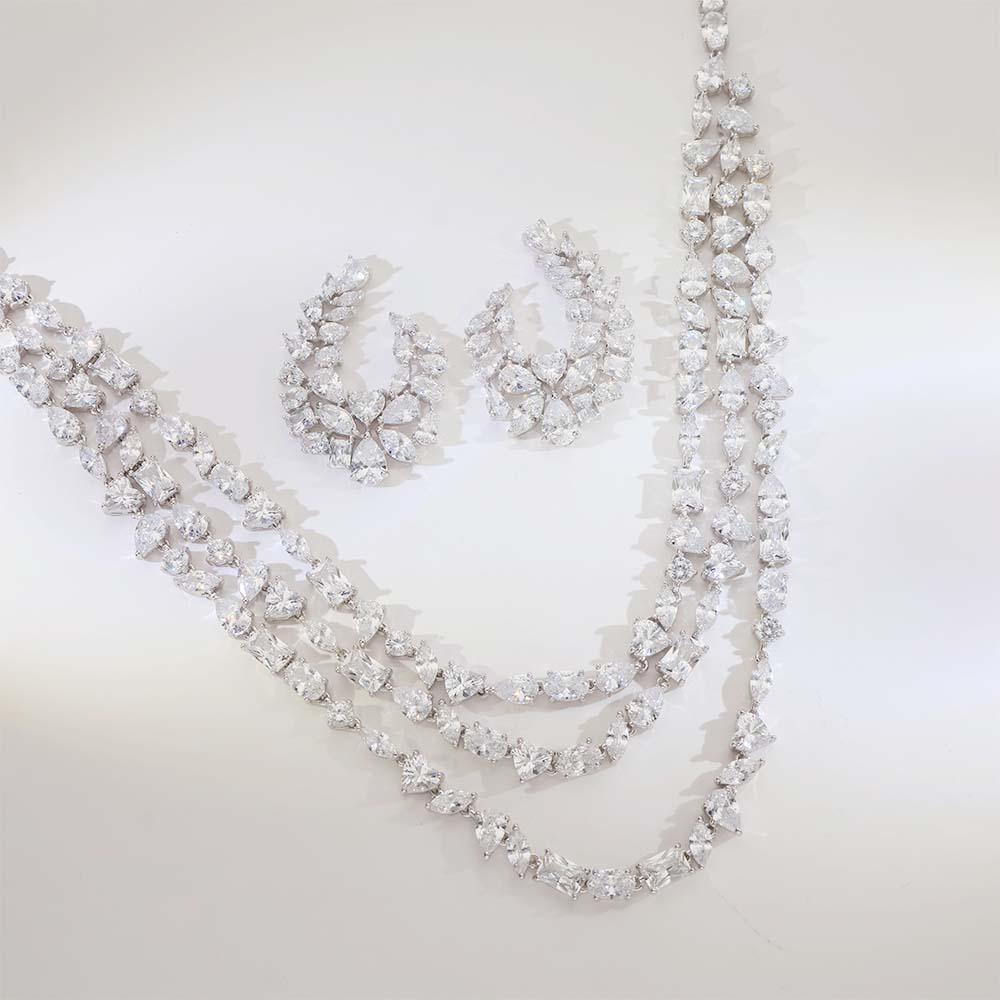 Royal Leaf Sparkle Silver Necklace Set - Image 5