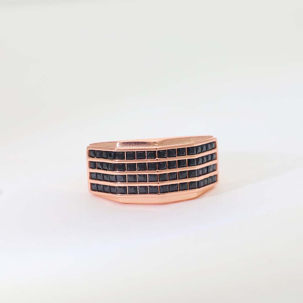 Bold Black Line Silver Gents Ring - Image 2