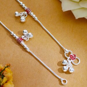 Red Charm Silver Baby Anklet (1-3 years)