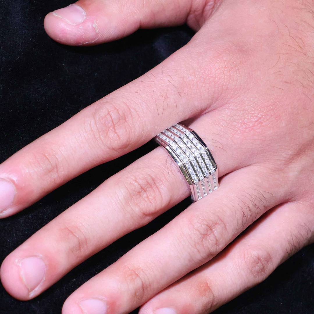 Power Row Silver Gents Ring