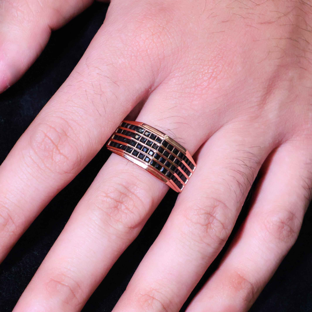 Bold Black Line Silver Gents Ring