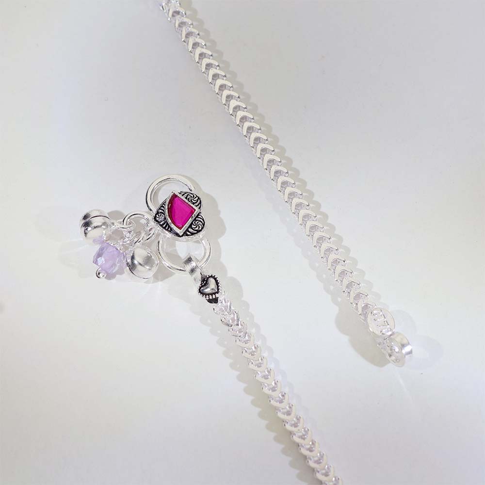 Ruby Flower Silver Anklets - Image 6