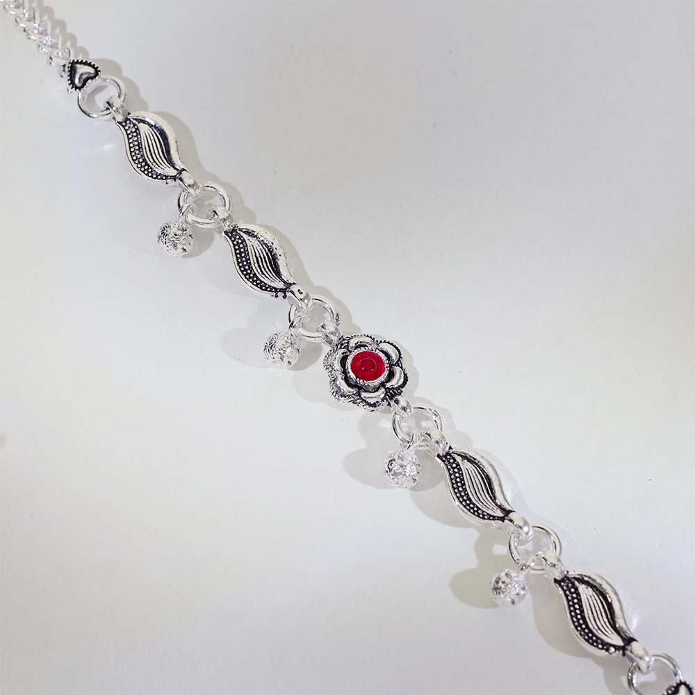Ruby Flower Silver Anklets - Image 5