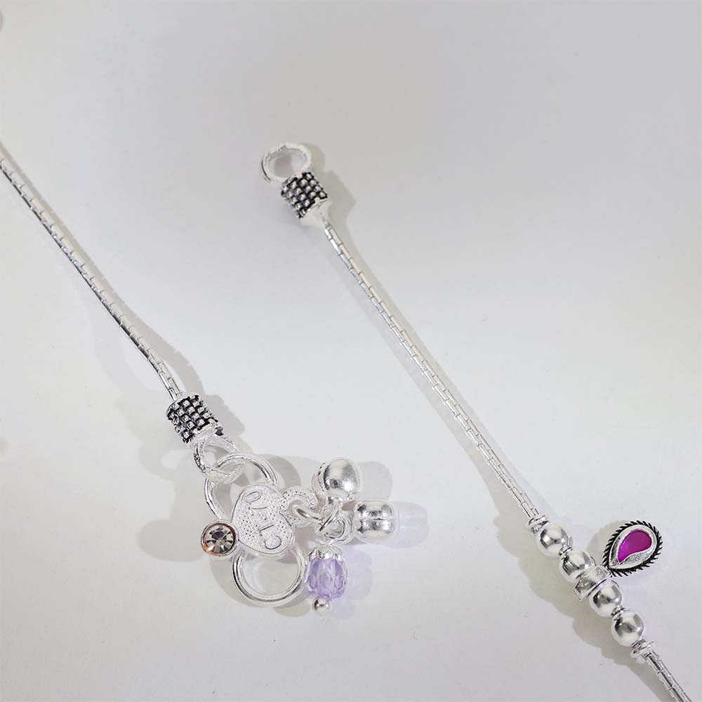 Pink Charm Silver Anklets - Image 5