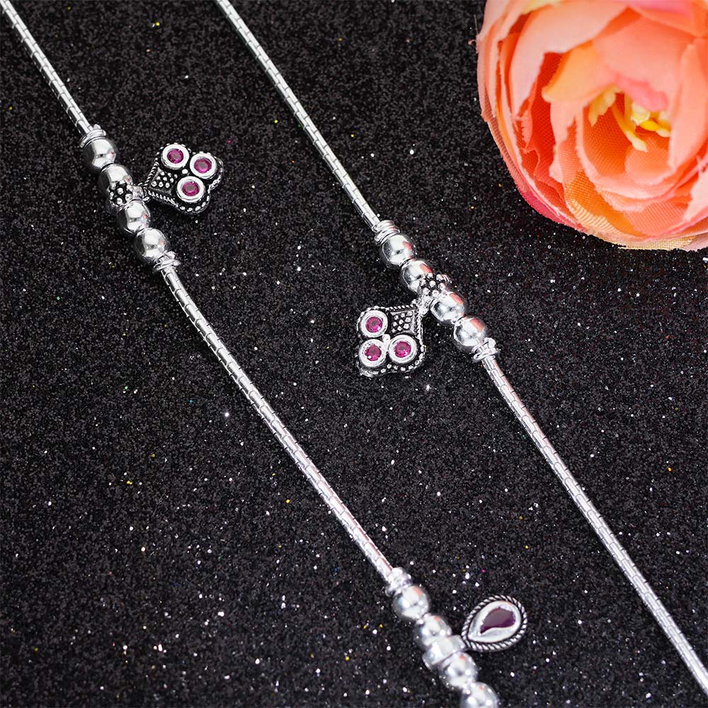 Pink Charm Silver Anklets - Image 7