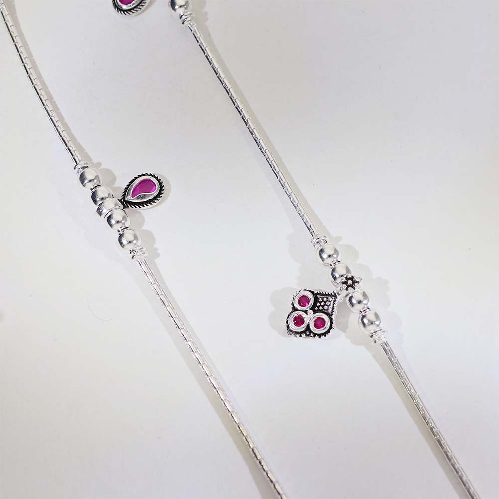 Pink Charm Silver Anklets - Image 2