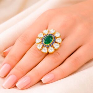 Emerald Bloom Kundan Ring