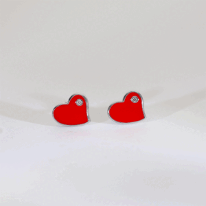 Red Love Silver Earrings