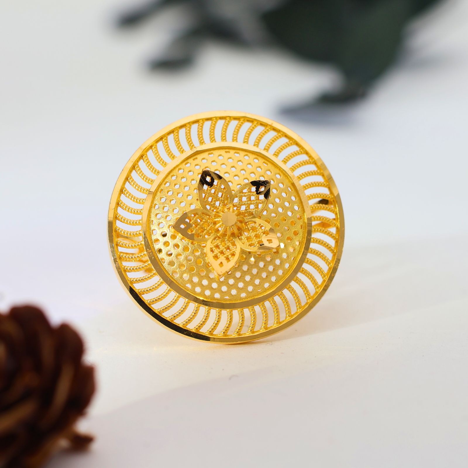 Floral Glow Ladies Gold Ring - Image 5