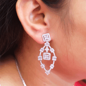 Diamond Frame Silver Earrings
