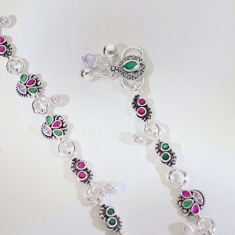Rangoli Charm Silver Anklets - Image 4