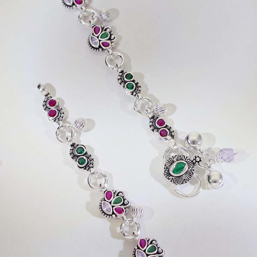 Rangoli Charm Silver Anklets - Image 5