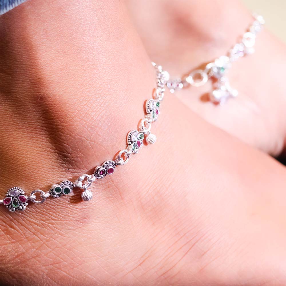 Rangoli Charm Silver Anklets