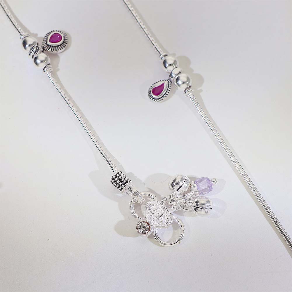 Pink Drop Silver Anklets - Image 3