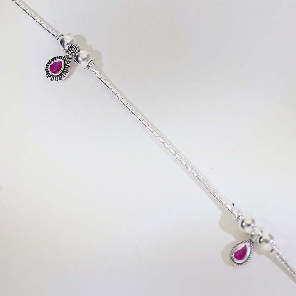 Pink Drop Silver Anklets - Image 6