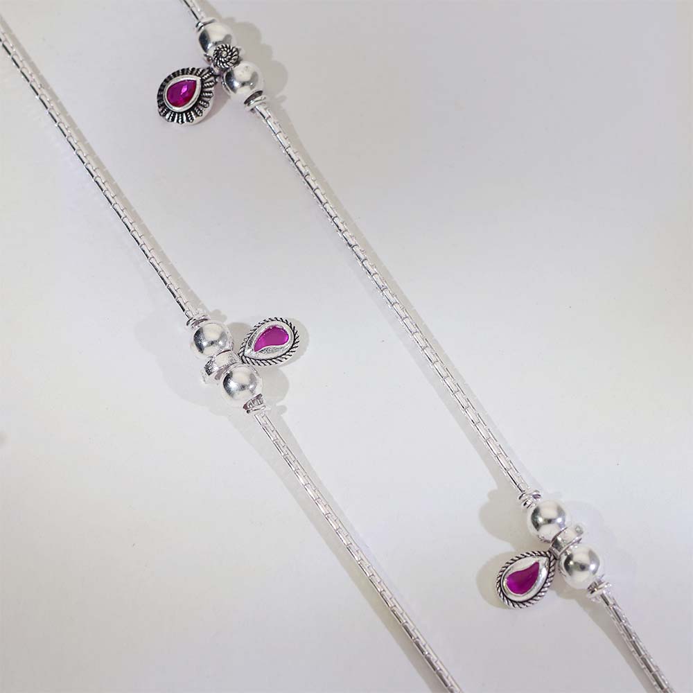Pink Drop Silver Anklets - Image 2