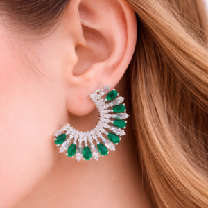 Emerald Shine Silver Earrings