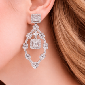 Diamond Frame Silver Earrings