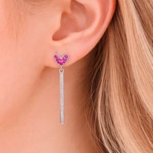 Pink Heart Drop Silver Earrings