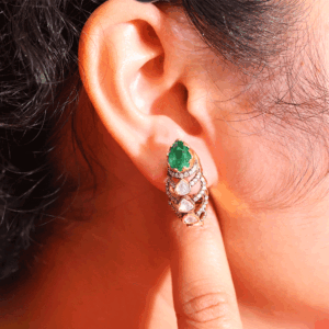 Emerald Crown Kundan Drop Earrings