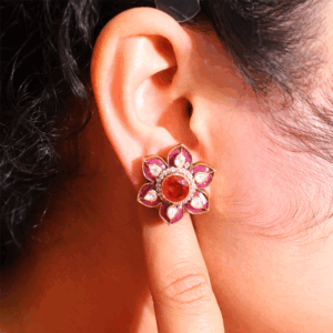 Ruby Blossom Kundan Floral Stud Earrings