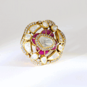 Pink Floral Kundan Ring