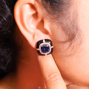 Midnight Sapphire Square Stud Earrings
