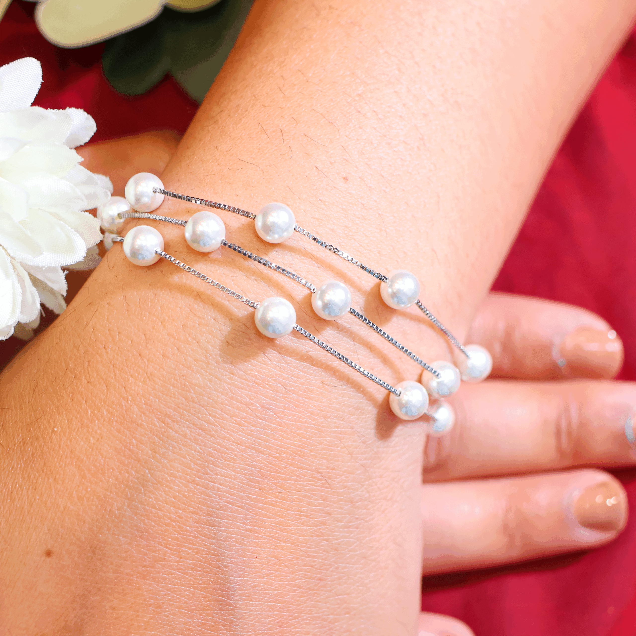 Pearl Cascade Silver Bracelet